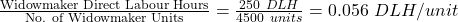 \frac{\text{Widowmaker Direct Labour Hours}}{\text{No. of Widowmaker Units}}=\frac{250 \  DLH}{4500 \ units}=0.056 \ DLH/unit