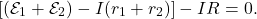 \[[(\mathcal{E}_1+\mathcal{E}_2)-I(r_1+r_2)]-IR=0.\]