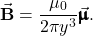 \begin{equation*}\vec{\mathbf{B}}=\frac{\mu_0}{2\pi y^3}\vec{\pmb{\upmu}}.\end{equation*}