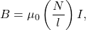 \begin{equation*}B=\mu_0\left(\frac{N}{l}\right)I,\end{equation*}