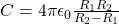 C=4\pi\epsilon_0\frac{R_1R_2}{R_2-R_1}