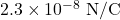 Rendered by QuickLaTeX.com 2.3\times10^{-8}~\mathrm{N/C}