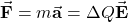 \vec{\mathbf{F}}=m\vec{\mathbf{a}}=\Delta Q\vec{\mathbf{E}}
