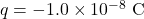 q=-1.0\times10^{-8}~\mathrm{C}