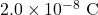 2.0\times10^{-8}~\mathrm{C}