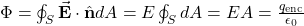 \Phi=\oint_S\vec{\mathbf{E}}\cdot\hat{\mathbf{n}}dA=E\oint_SdA=EA=\frac{q_{\mathrm{enc}}}{\epsilon_0}