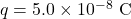 Rendered by QuickLaTeX.com q=5.0\times10^{-8}~\mathrm{C}