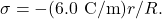 \sigma=-(6.0~\mathrm{C/m})r/R.