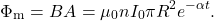 \[\Phi_{\mathrm{m}}=BA=\mu_0nI_0\pi R^2e^{-\alpha t}.\]