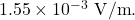 1.55\times10^{-3}~\mathrm{V/m}.