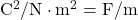 \mathrm{C}^2/\mathrm{N}\cdot\mathrm{m}^2=\mathrm{F/m}