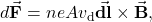 \begin{equation*}d\vec{\mathbf{F}}=neAv_{\mathrm{d}}\vec{\mathbf{dl}}\times\vec{\mathbf{B}},\end{equation*}