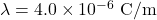 \lambda=4.0\times10^{-6}~\mathrm{C/m}