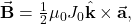 \vec{\mathbf{B}}=\frac{1}{2}\mu_0J_0\hat{\mathbf{k}}\times\vec{\mathbf{a}},