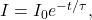 I=I_0e^{-t/\tau},
