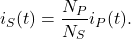 \begin{equation*}i_S(t)=\frac{N_P}{N_S}i_P(t).\end{equation*}