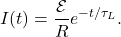\begin{equation*}I(t)=\frac{\mathcal{E}}{R}e^{-t/\tau_L}.\end{equation*}