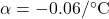 \alpha=-0.06/^{\circ}\mathrm{C}