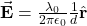 \vec{\mathbf{E}}=\frac{\lambda_0}{2\pi\epsilon_0}\frac{1}{d}\hat{\mathbf{r}}