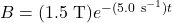 B=(1.5~\mathrm{T})e^{-(5.0~\mathrm{s}^{-1})t}