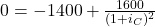 0 = -1400 + \frac{1600}{(1+i_C)^2}