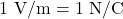 1~\mathrm{V/m}=1~\mathrm{N/C}