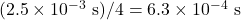 (2.5\times10^{-3}~\mathrm{s})/4=6.3\times10^{-4}~\mathrm{s}