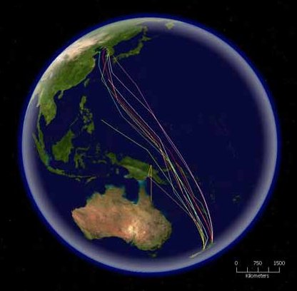 map showing migration route spanning the globe
