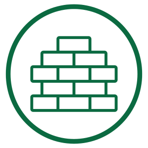 Graphic of a brick wall icon in a circle
