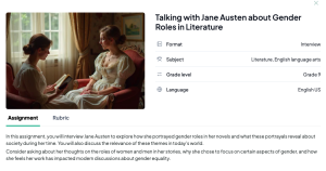 Screenshot: Humy's pre-made assignment titled "Talking with Jane Austen about Gender Roles in Literature"