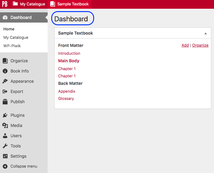 Screenshot of the Pressbooks Dashboard.