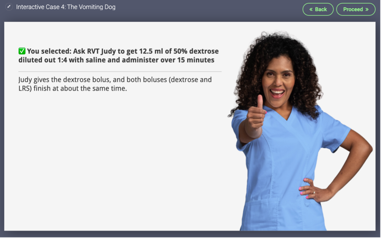 Veterinary tech gives a thumbs up indicating that you made the right dosage decision for your animal client.