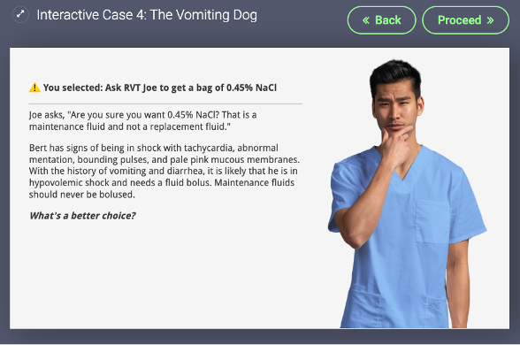 A screenshot from a branching scenario shows a prompt for reflection.