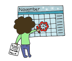 Person writing in a calendar the assignment due date.