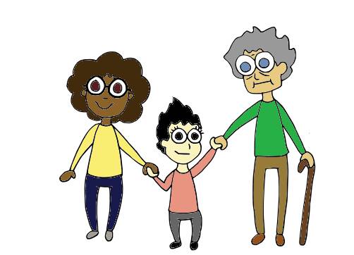 Three diverse people holding hands.
