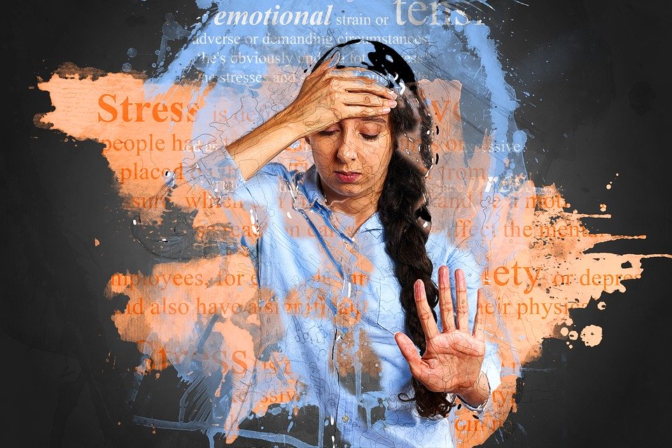 "stress-2902537_960_720.jpg" by TheDigitalArtist is licensed under CC0 1.0 Access for free at https://pixabay.com/photos/stress-anxiety-depression-unhappy-2902537/ Mixed media image of woman looking worried, stressed, or overwhelmed