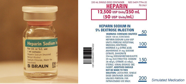 "Heparin Sodium sample.jpg" by LHcheM is licensed under CC BY-SA 3.0 and "Untitled" by Chippewa Valley Technical College is licensed under CC BY 4.0 Photo of a vial of Heparin Sodium with addition image of ingredients label