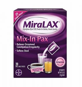 "MiraLax Mix-In Pax, Unflavored, 20 Little Packets" by Ava Williams is licensed under CC0 Photo showing empty Milk of Magnesia bottle