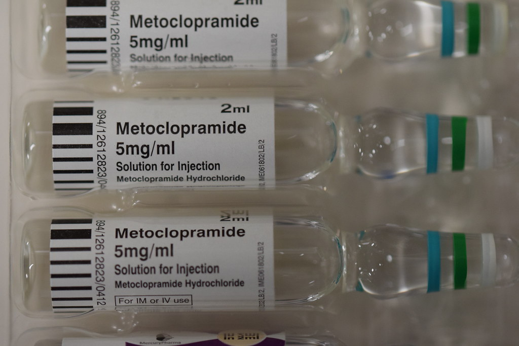 "Metoclopramide" by John Campbell is licensed under CC0 Photo of metoclopramide vials, a prokinetic