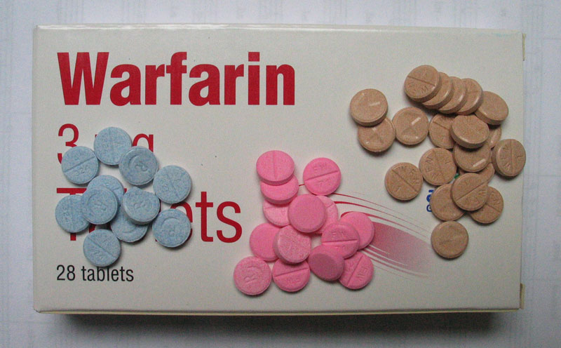 "Warfarintablets5-3-1.jpg" by Gonegonegone is licensed under CC BY-SA 3.0 Photo of a package of warfarin showing tablets.