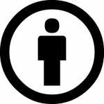 A small, genderless human icon inside a white circle with a black border. This icon is used to denote the Attribution CC license.