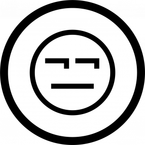 Cynical emoji with side-eyes and "meh" expression