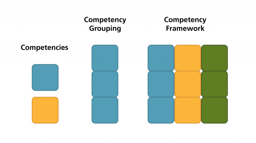 blocks illustrating single competencies, competency groupings, and a competency framework