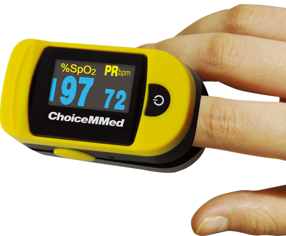“OxyWatch_C20_Pulse_Oximeter.png” by Thinkpaul is licensed under CC BY-SA 3.0 Photo of a portable pulse oximeter