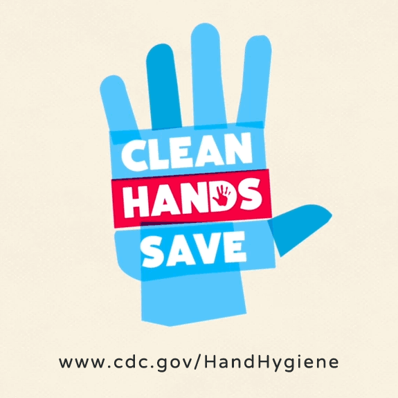 GIF Attribution:”Animated-Logo-Clean-Hands-Count.gif” by Centers for Disease Control and Prevention (CDC) is licensed under CC0. Access for free at https://www.cdc.gov/handhygiene/campaign/index.html Animated logot showing a hand waving. Text that reads clean hands count.