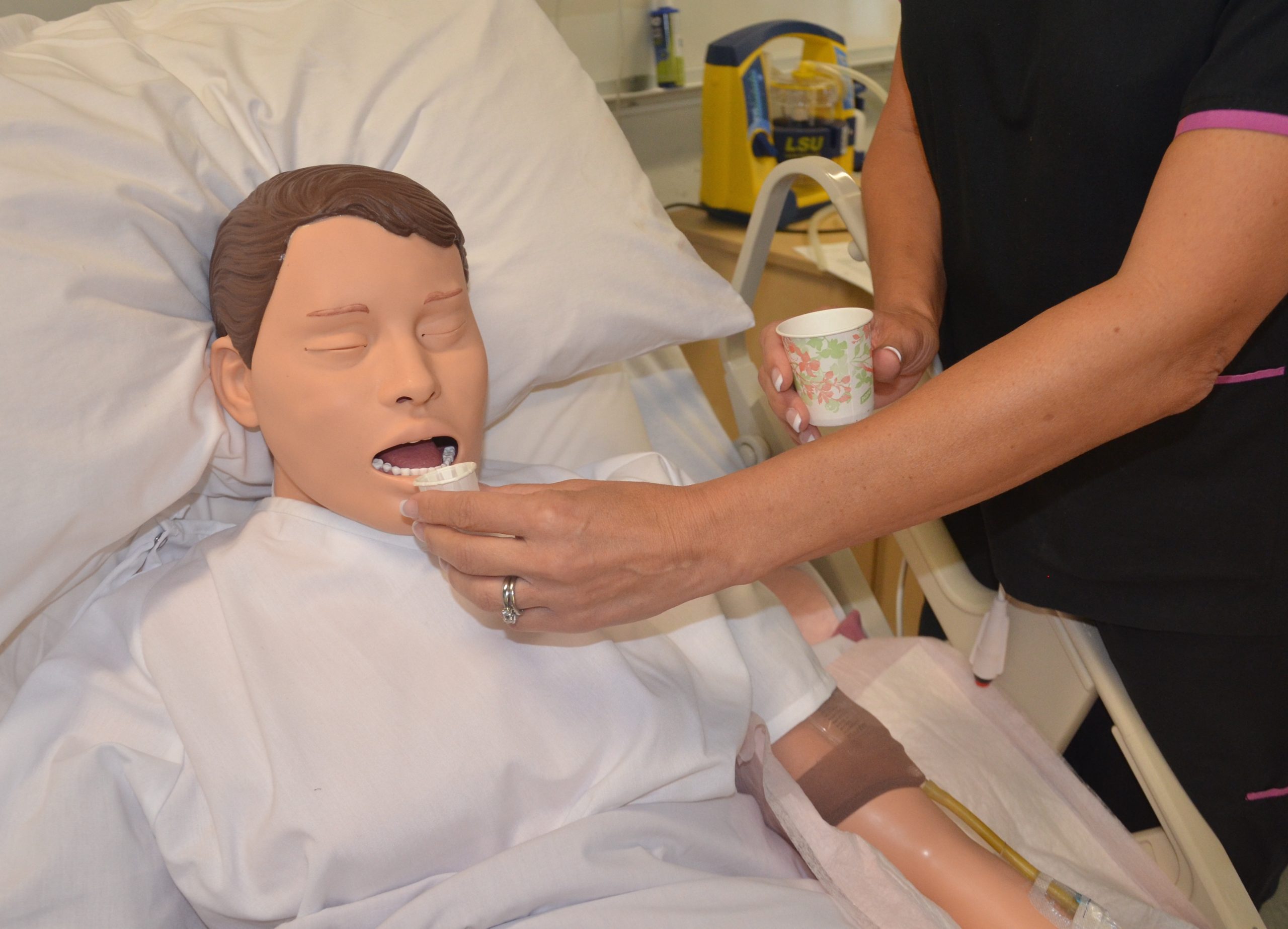“DSC_17631-150x150.jpg” by British Columbia Institute of Technology (BCIT) is licensed under CC BY 4.0. Access for free at https://opentextbc.ca/clinicalskills/chapter/6-1-safe-medication-adminstration/ Photo showing a simulated patient positioned upright for medication administration