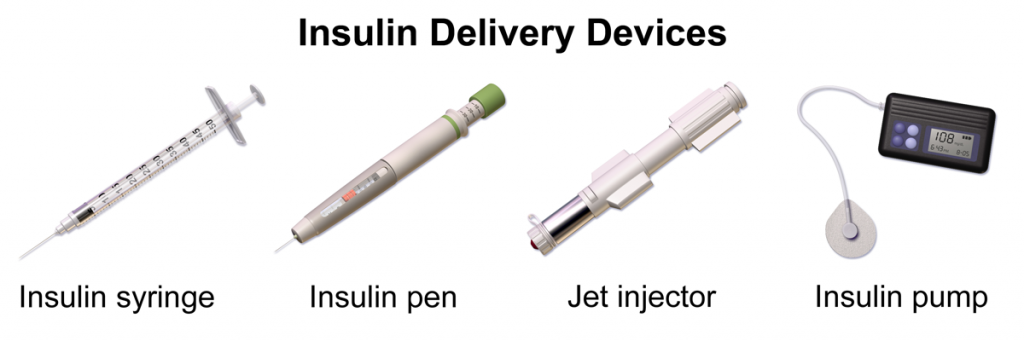 “insulin pump day 1“ by Erin Stevenson O’Connor is licensed under CC BY-SA 2.0 Photo showing various insulin devices