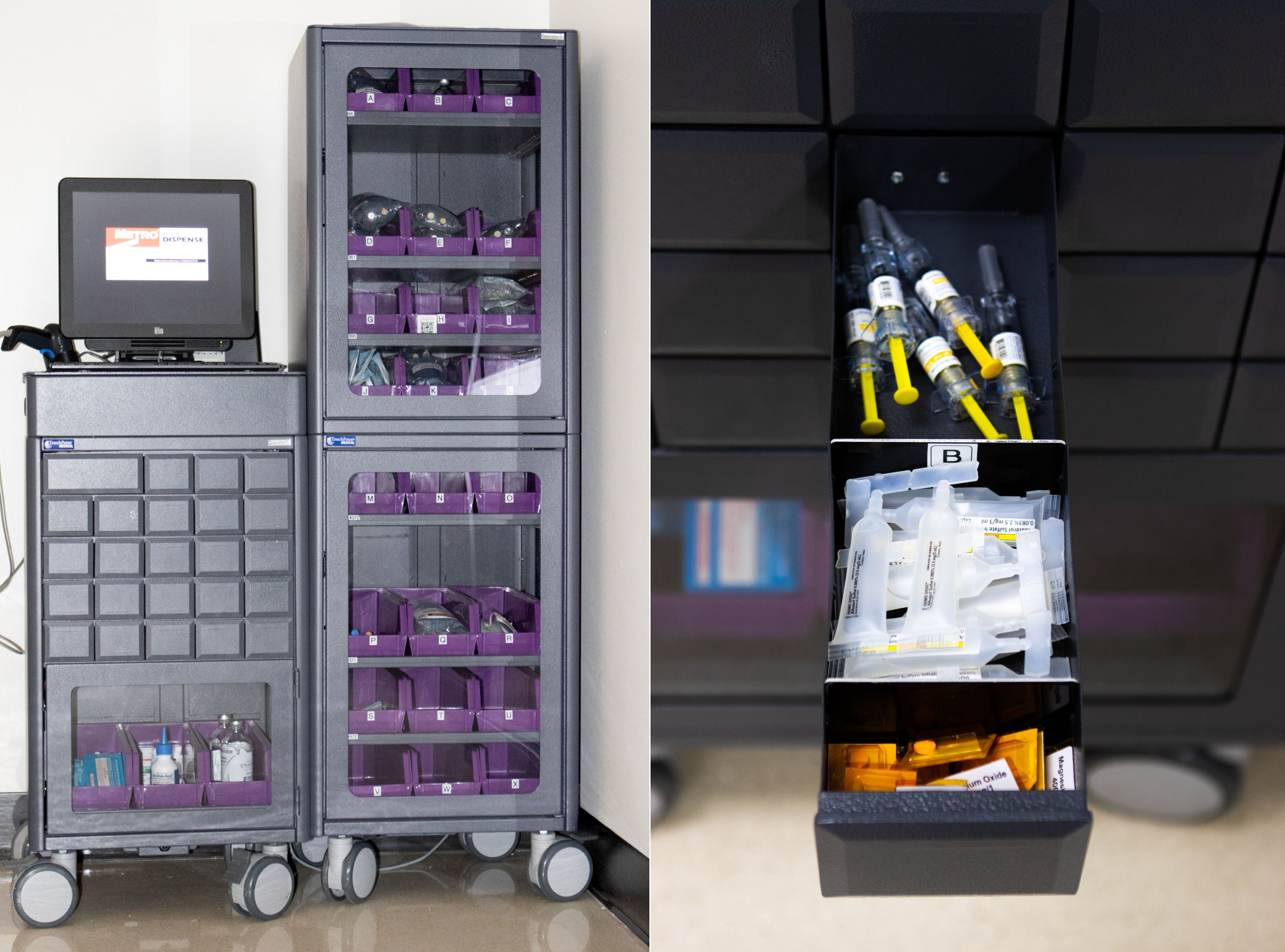"Med Cart 1_313A0209.jpg" and "Med Cart Drawer._313A0224.jpg" by by Deanna Hoyord, Chippewa Valley Technical College is licensed under CC BY 4.0 Photo showing Medication Dispensing Cart and closeup of drawer on that cart
