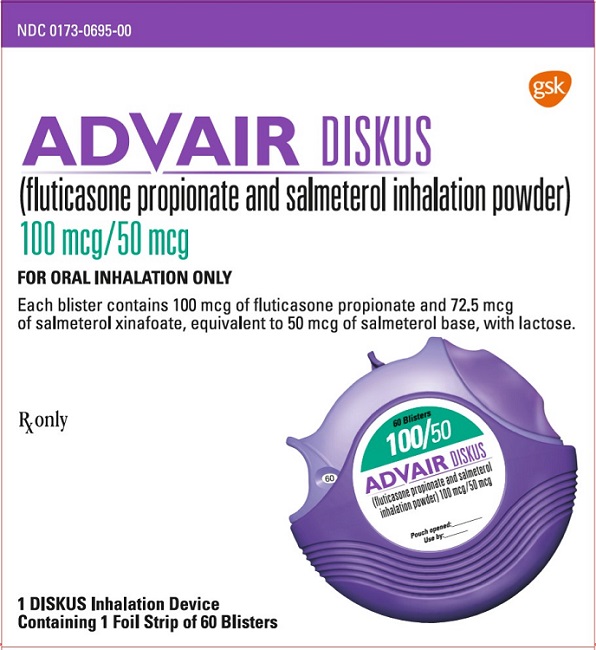 This work is a derivative of “advair-diskus-spl-graphic-16.jpg” courtesy of the U.S.National Library of Medicine. This image is included on the basis of Fair Use. Photo showing front of Advair Diskus box