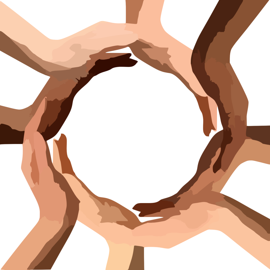“MODEL OF MULTINATIONAL UNITY” by Margherita Marchetti is licensed under CC0 Illustration of diverse hands forming a circle